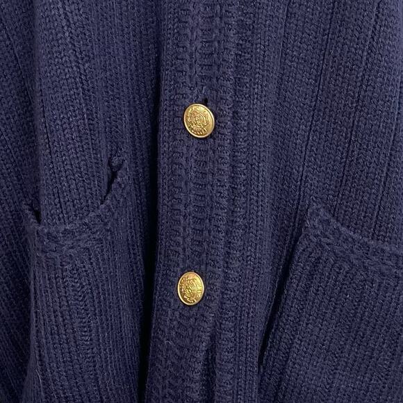 80s Carriage Court Navy Blue & Gold V-neck Button Down Preppy Sweater L - Picture 8 of 11